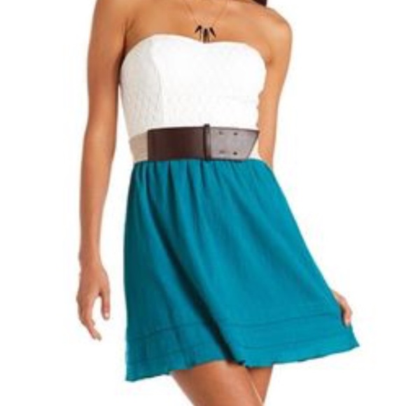 Charlotte Russe Dresses & Skirts - {Charlotte Russe} Teal/ white strapless dress